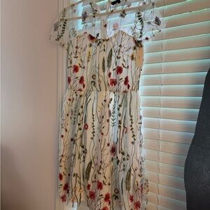 Walter Baker Red and Green Flutter Sleeve Mini Dress